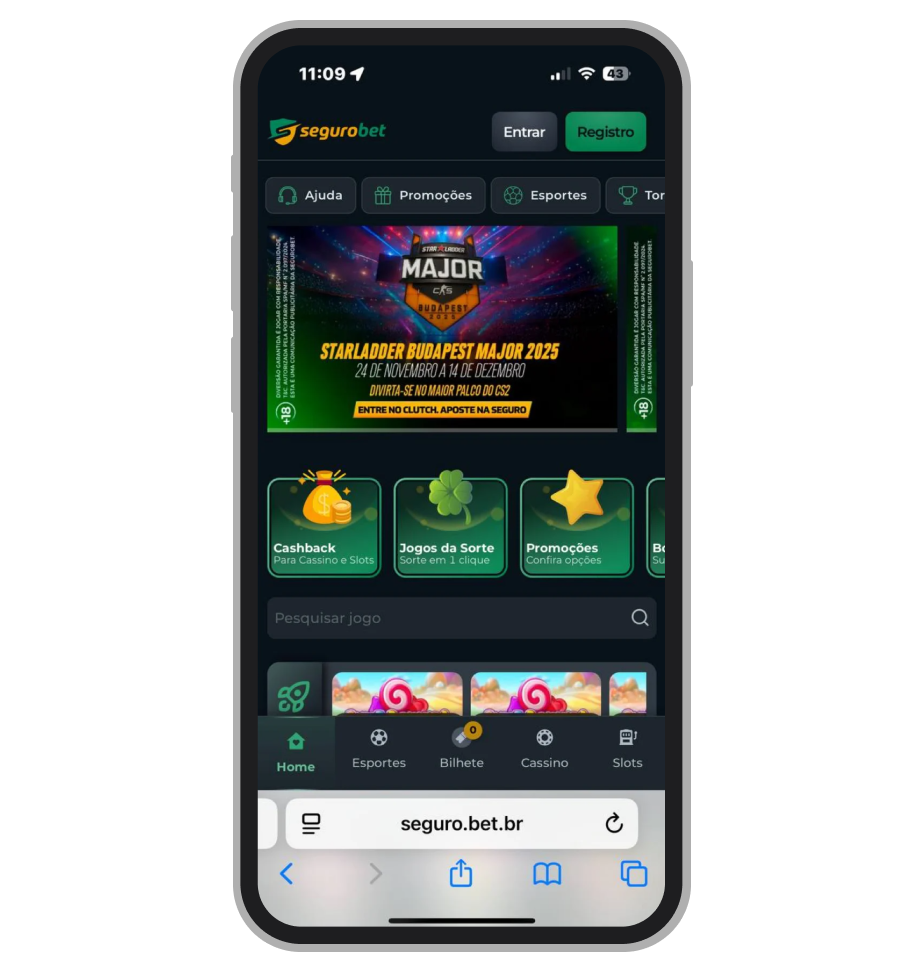 A página inicial do site da Seguro Bet