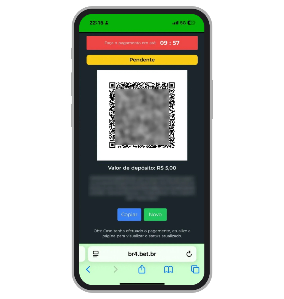 Você pode copiar o código ou prosseguir com o pagamento via QR Code.