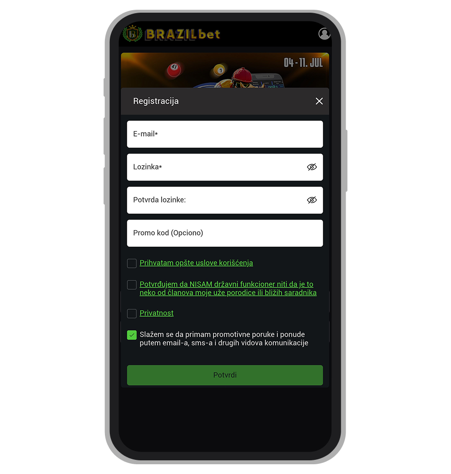 Brazil Bet podaci za registraciju