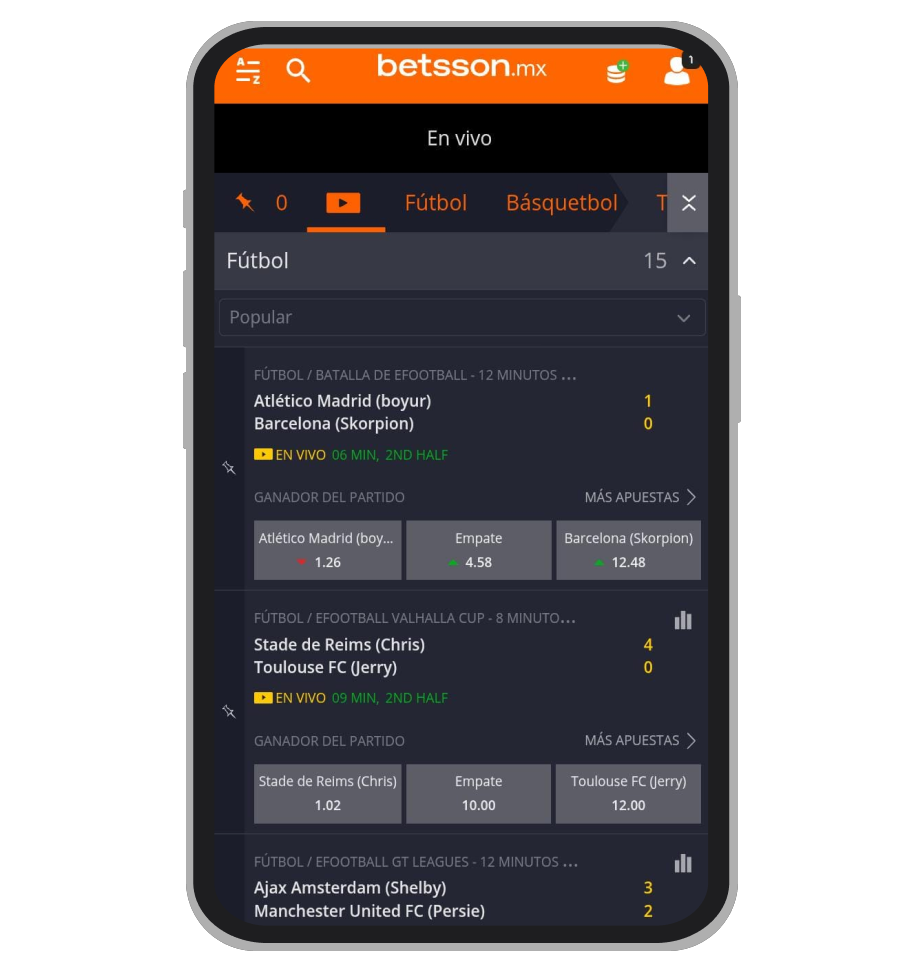 Sección en vivo de Betsson