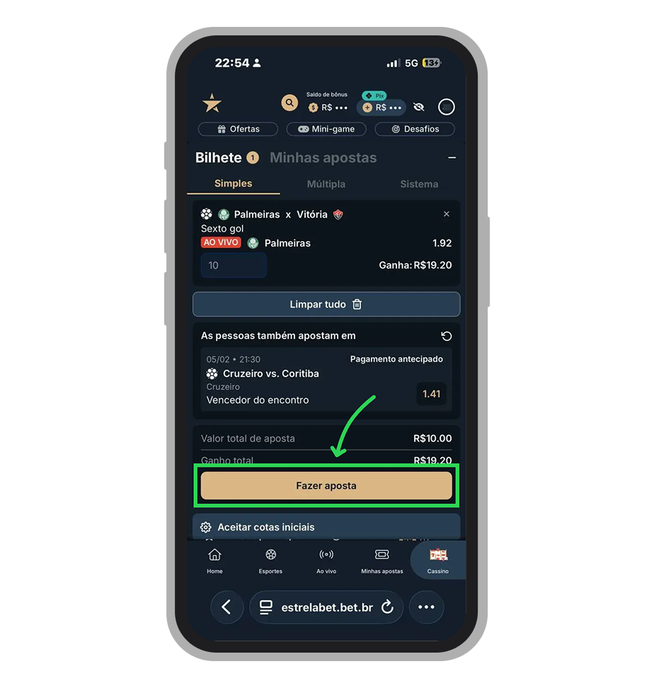 Toque em Fazer Aposta