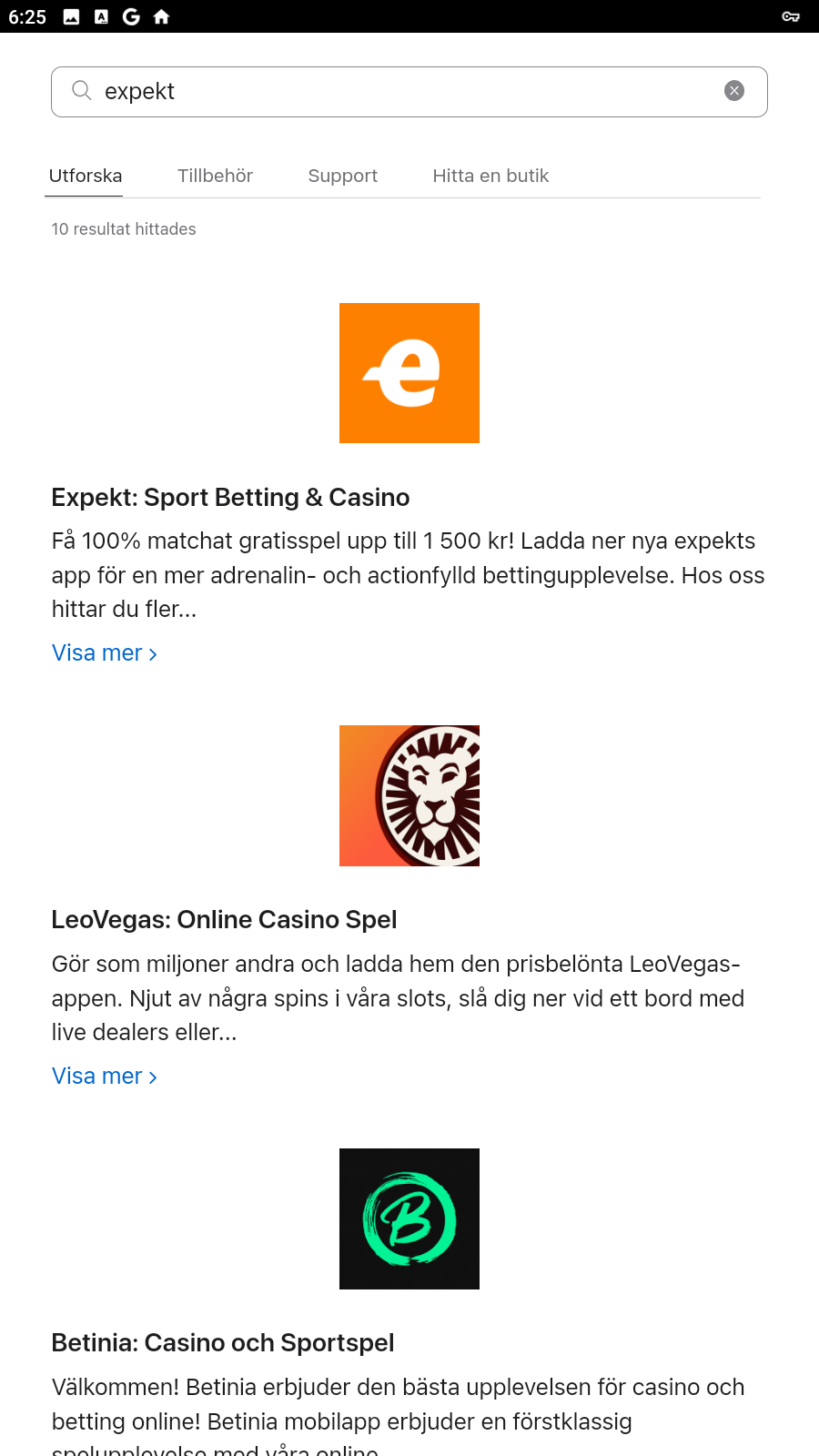 App Store sökresultat