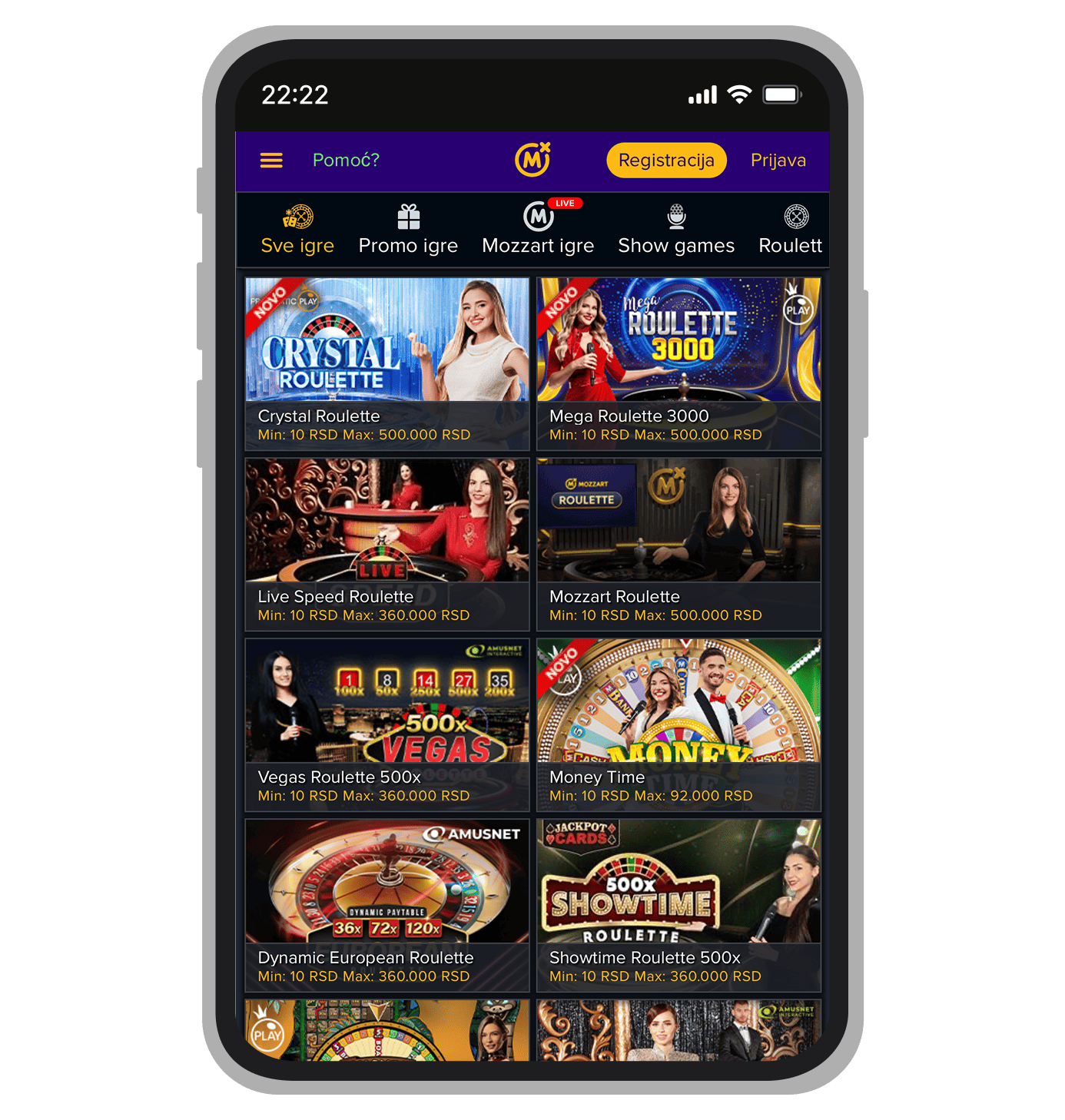 Kazino uživo na Mozzartu