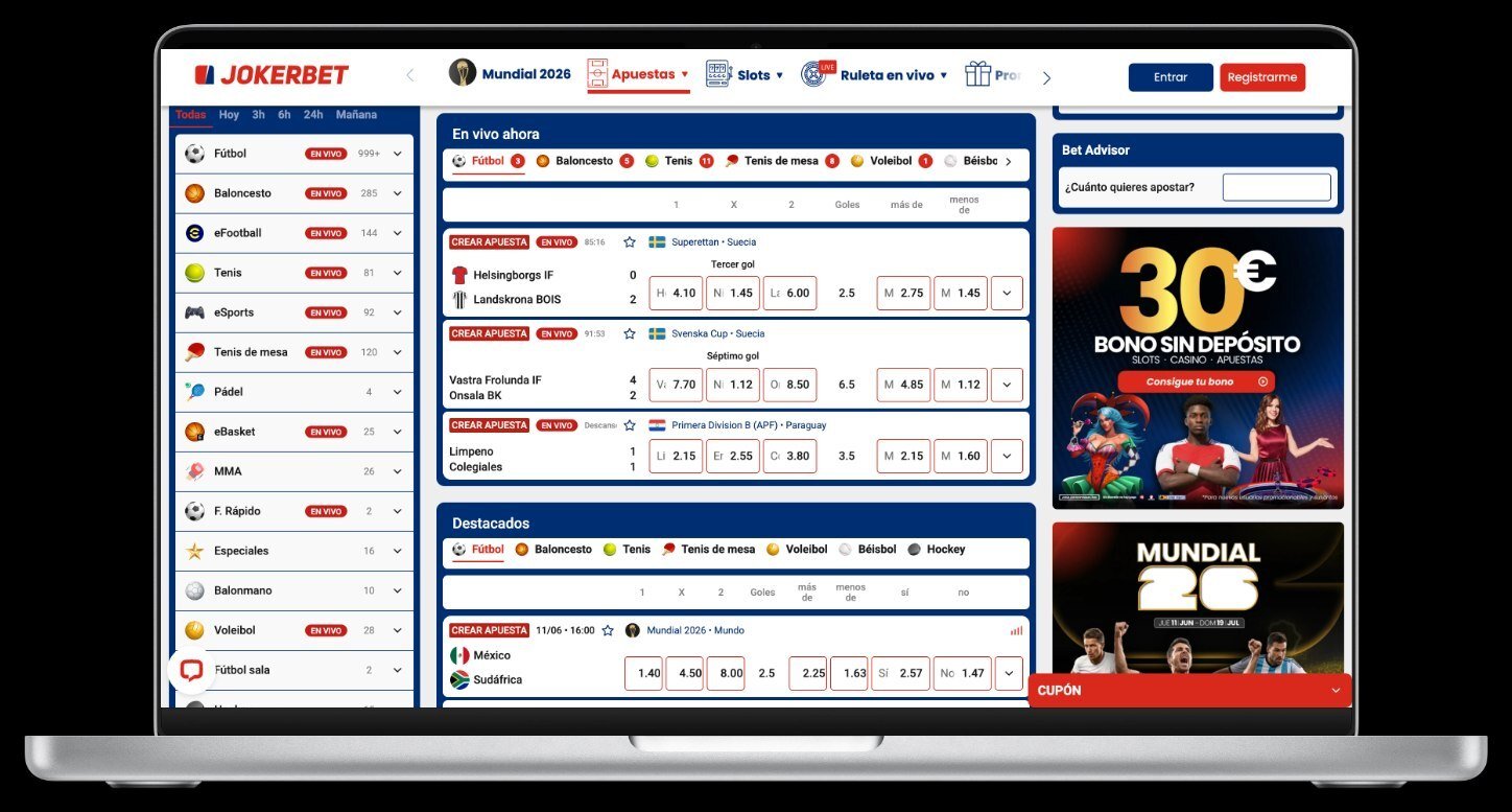 Página principal de apuestas deportivas en JOKERBET