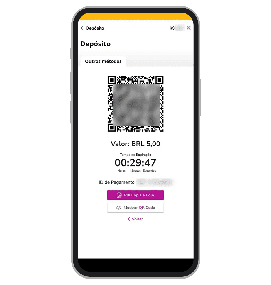 Pode efetuar o pagamento via QR code ou usando função Copia e Cola