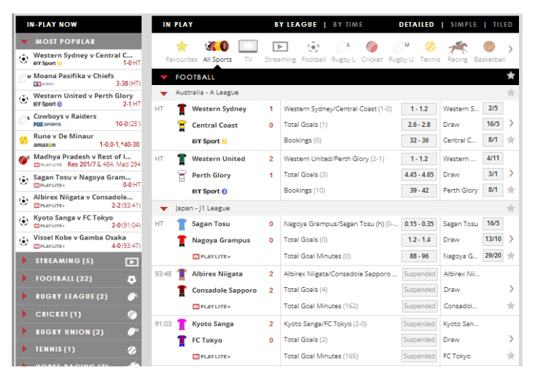 In-Play betting window.