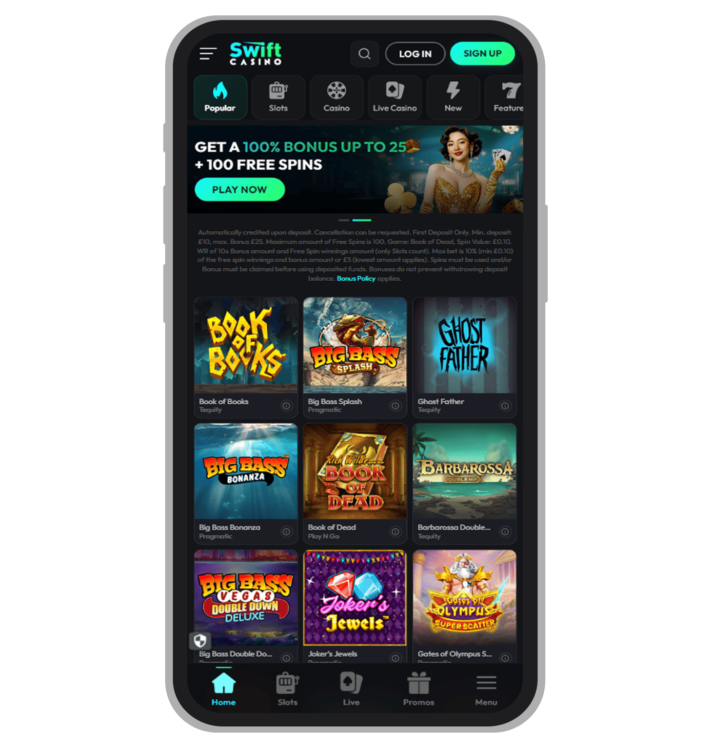 Swift Casino Homepage