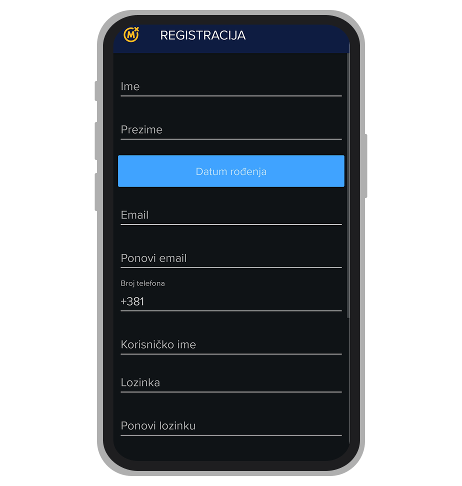 Stranica za registraciju Mozzart