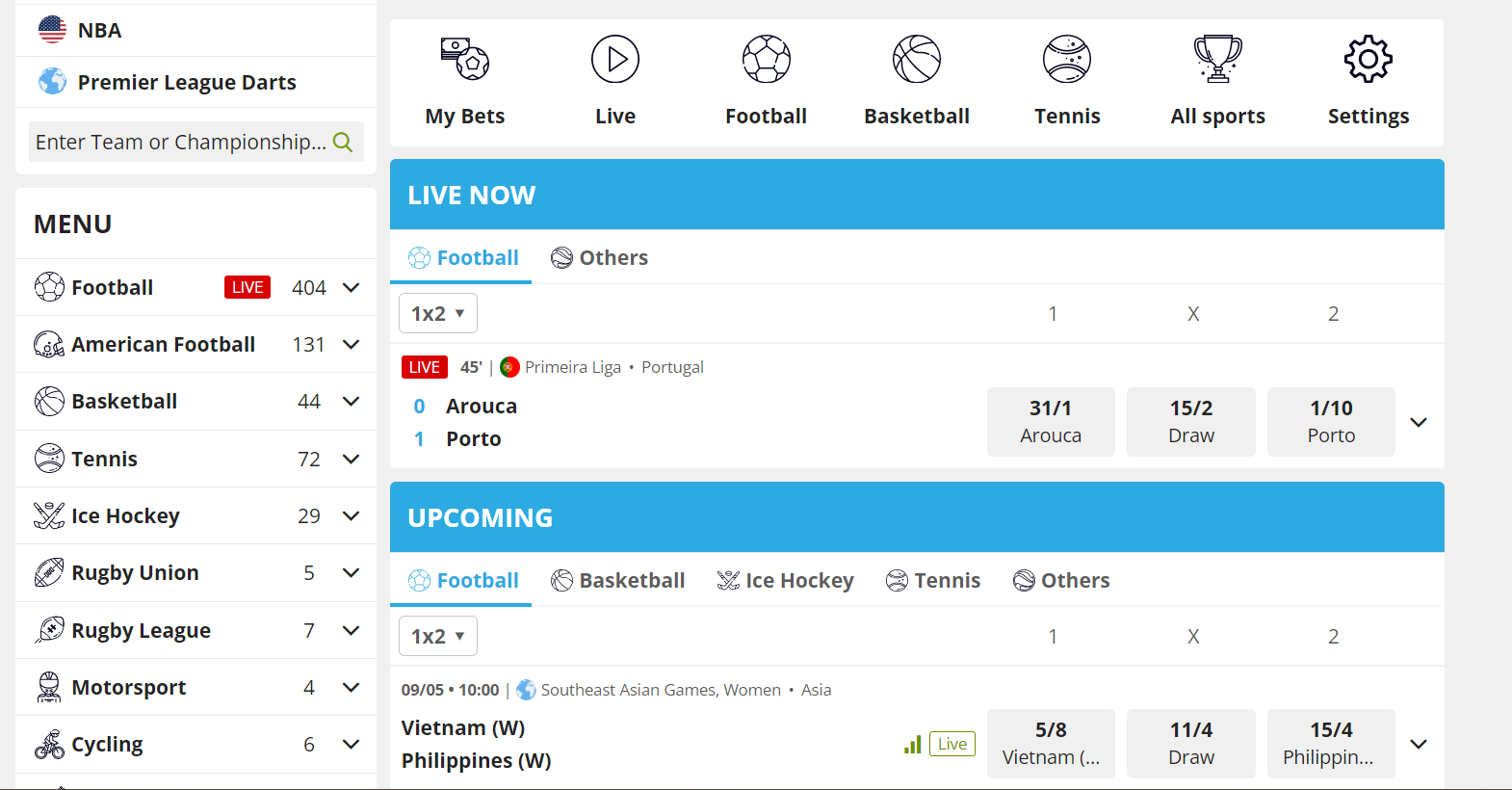 View the sportsbook page