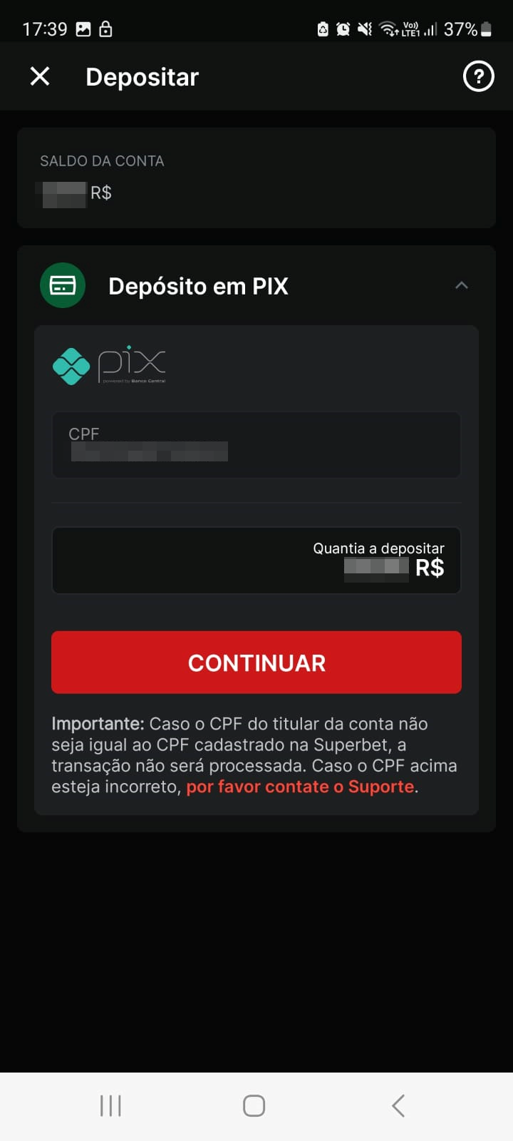  Selecione a quantia desejada e clique em “Continuar”