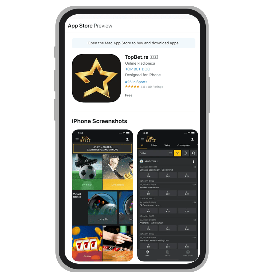 Top Bet iOS aplikacija na App Store