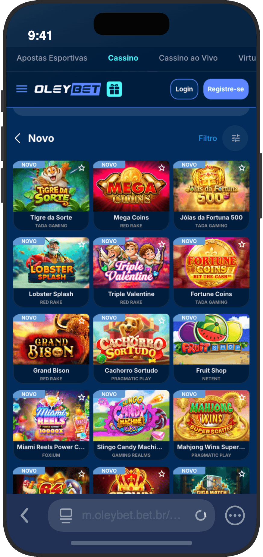 Seção de jogos novos do cassino OleyBet com lançamentos recentes de slots