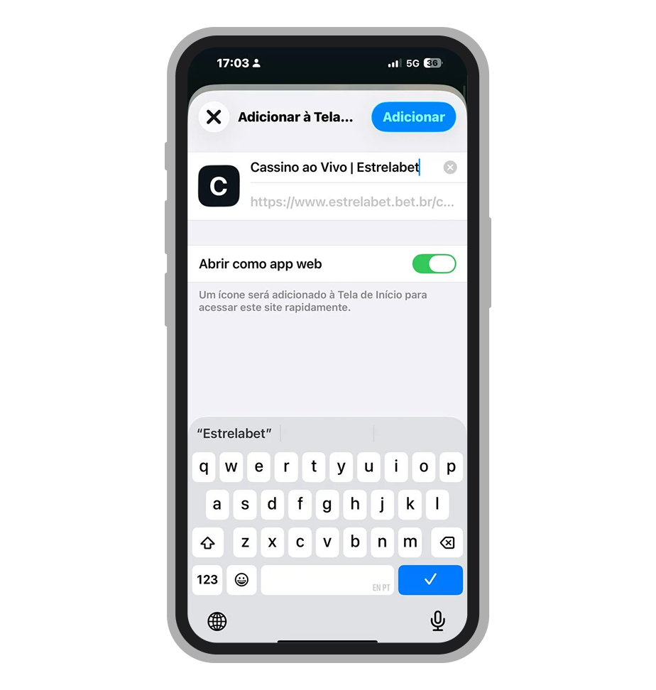 Digite o nome do atalho 