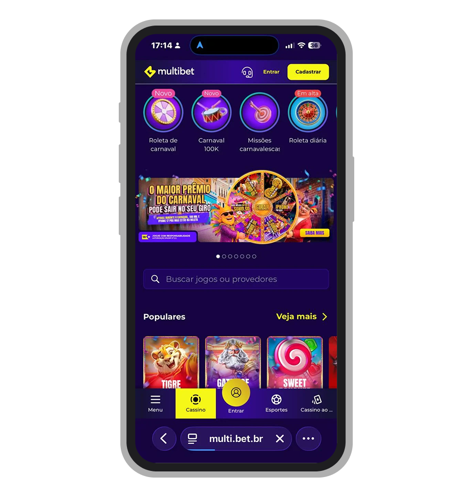 Site mobile da Multibet no iPhone