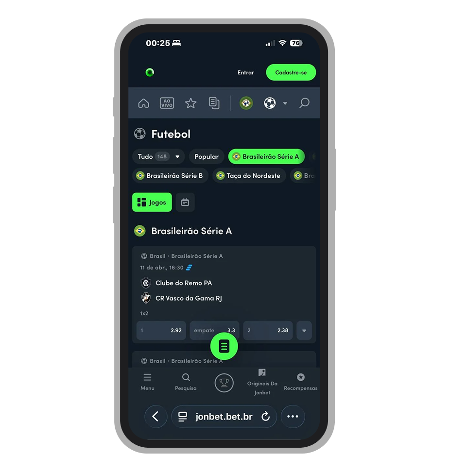Apostas no futebol brasileiro no site da Jonbet