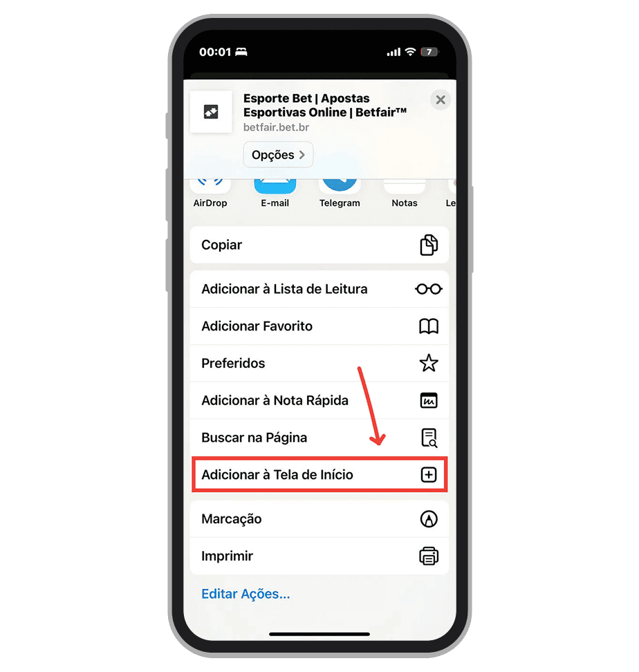 Selecione “Adicionar à Tela de Início”