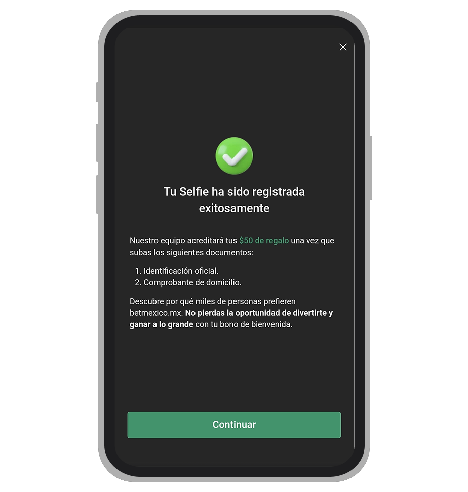 Betmexico App – Selfie Verificación