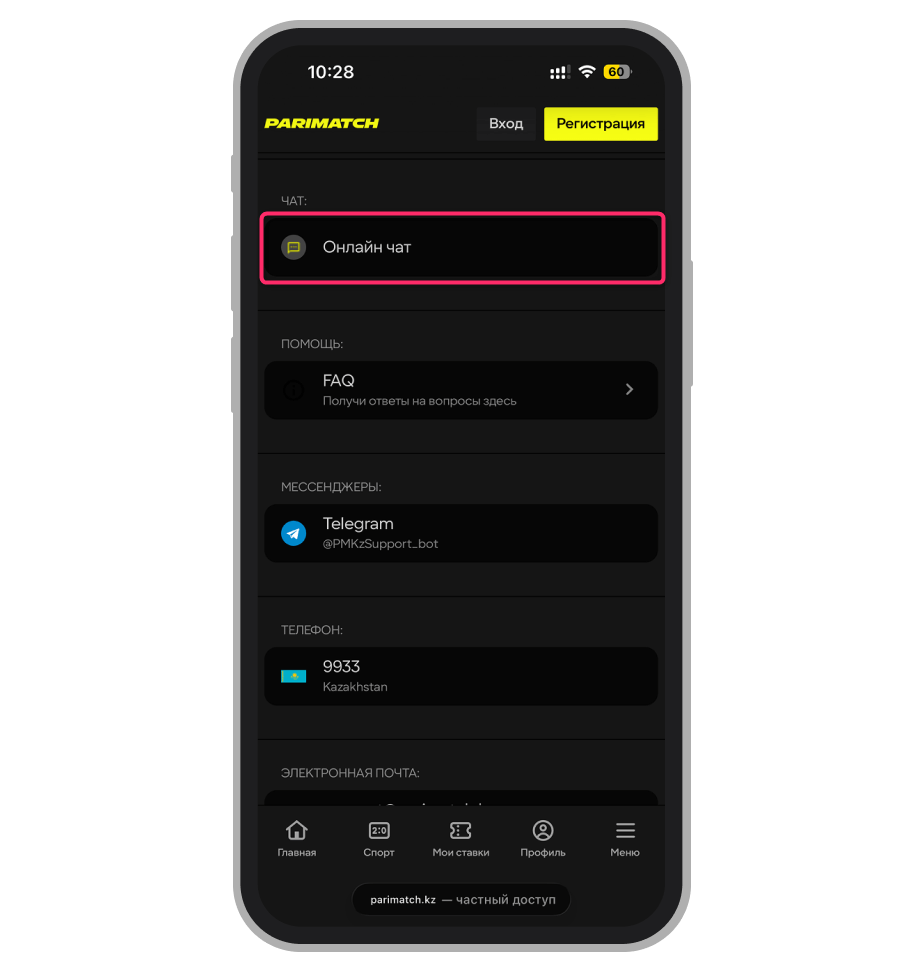 Кнопка для входа в чат