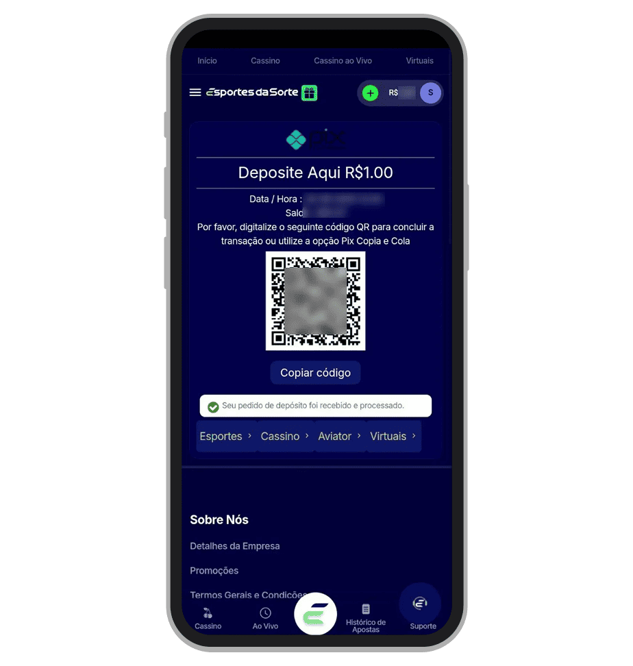 Pode copiar o código e concluir pagamento em um app bancário