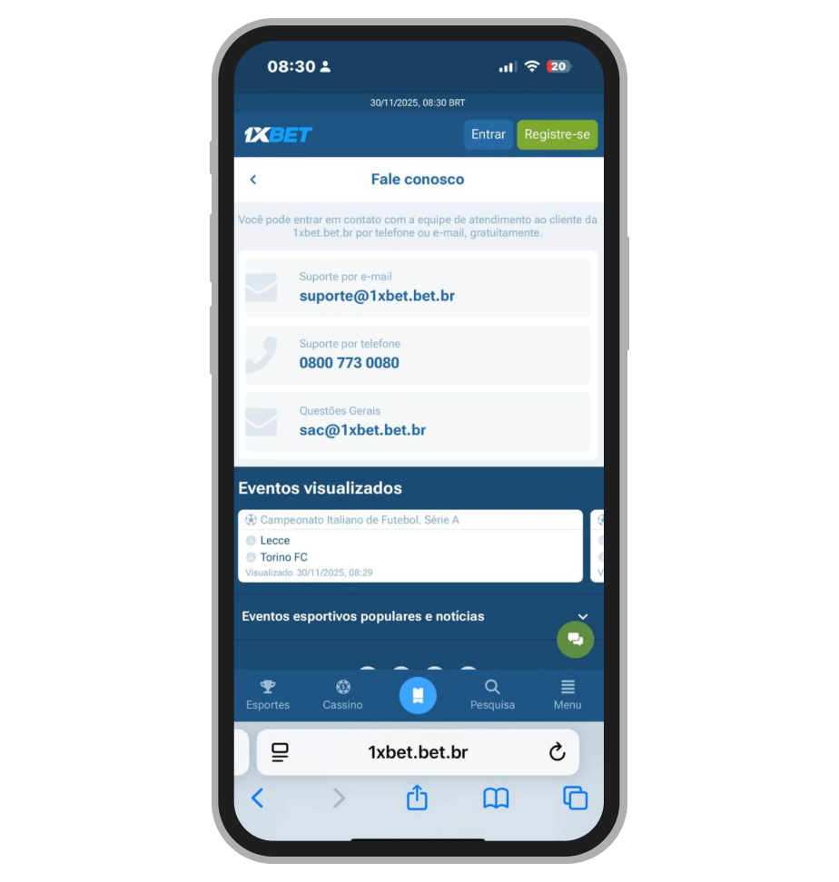 Contatos de suporte 1xBet