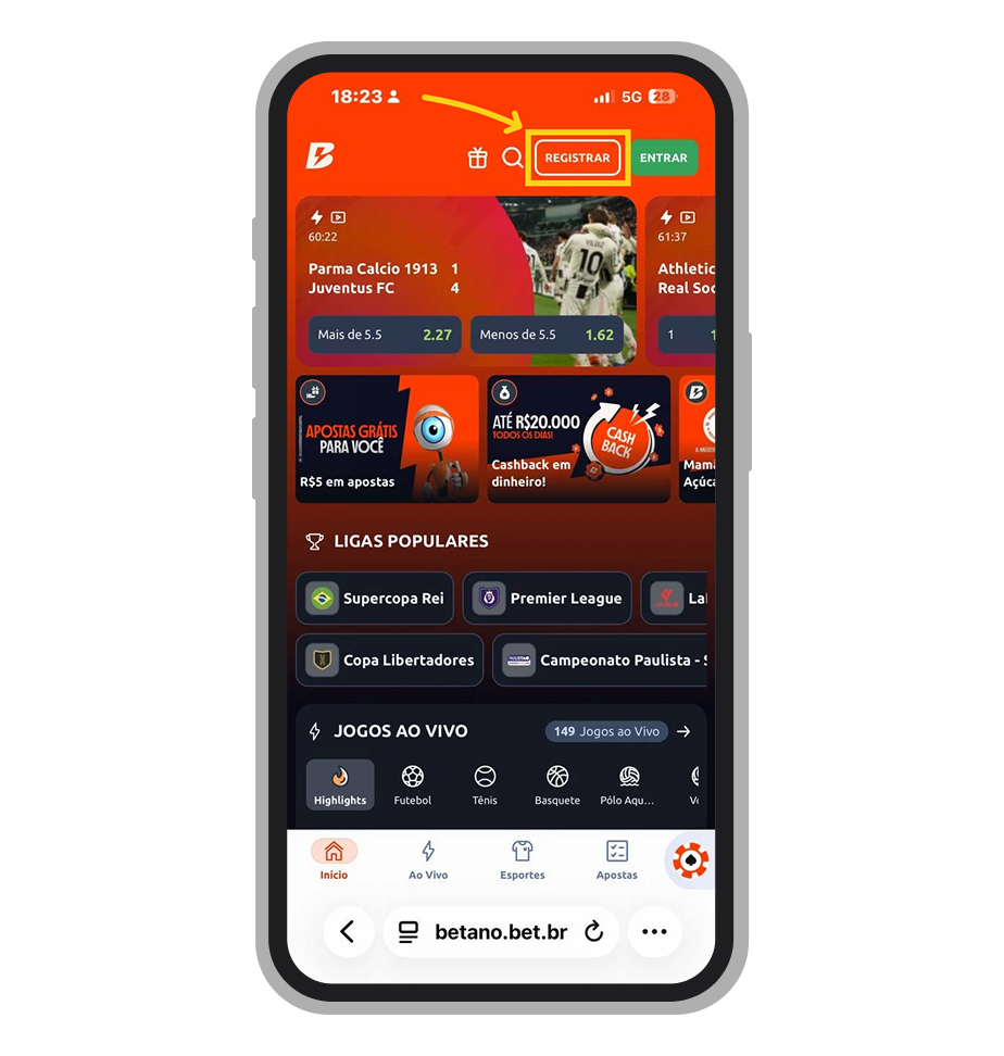 Toque no botão "Registrar"