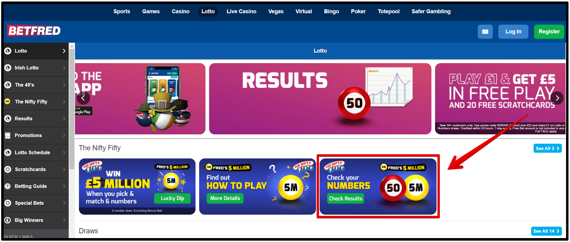 Betfred publish the official lottery results on their site