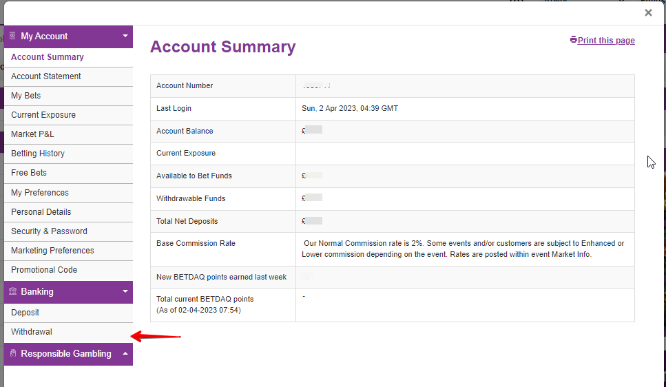 Navigate to the withdrawal page