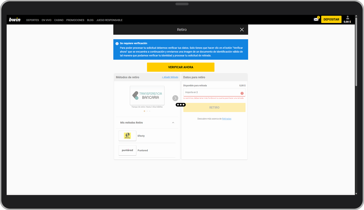 Retirar de Bwin en PC