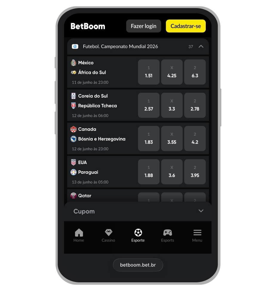 Linha de apostas da BetBoom