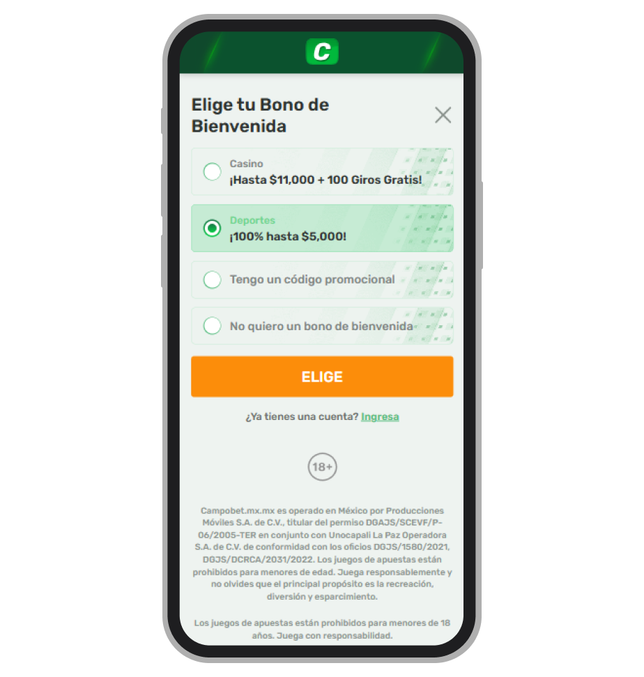 Bono de bienvenida para apuestas deportivas