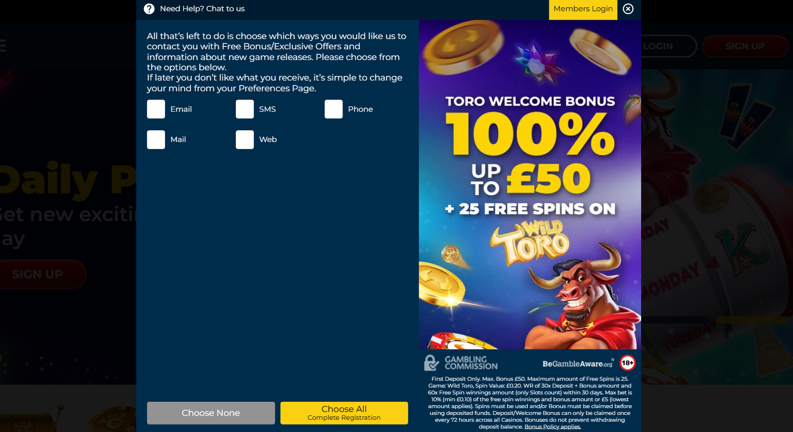 PlayToro Casino marketing preferences