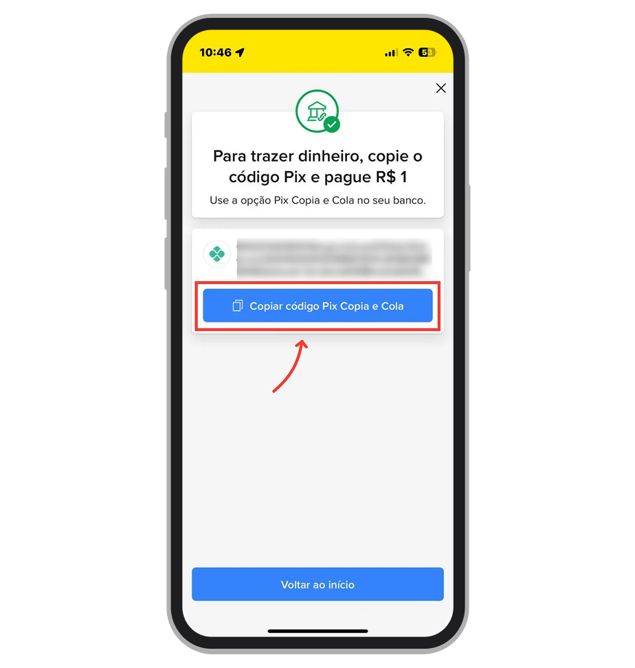 Copie o código e finalize o pagamento em qualquer app bancário