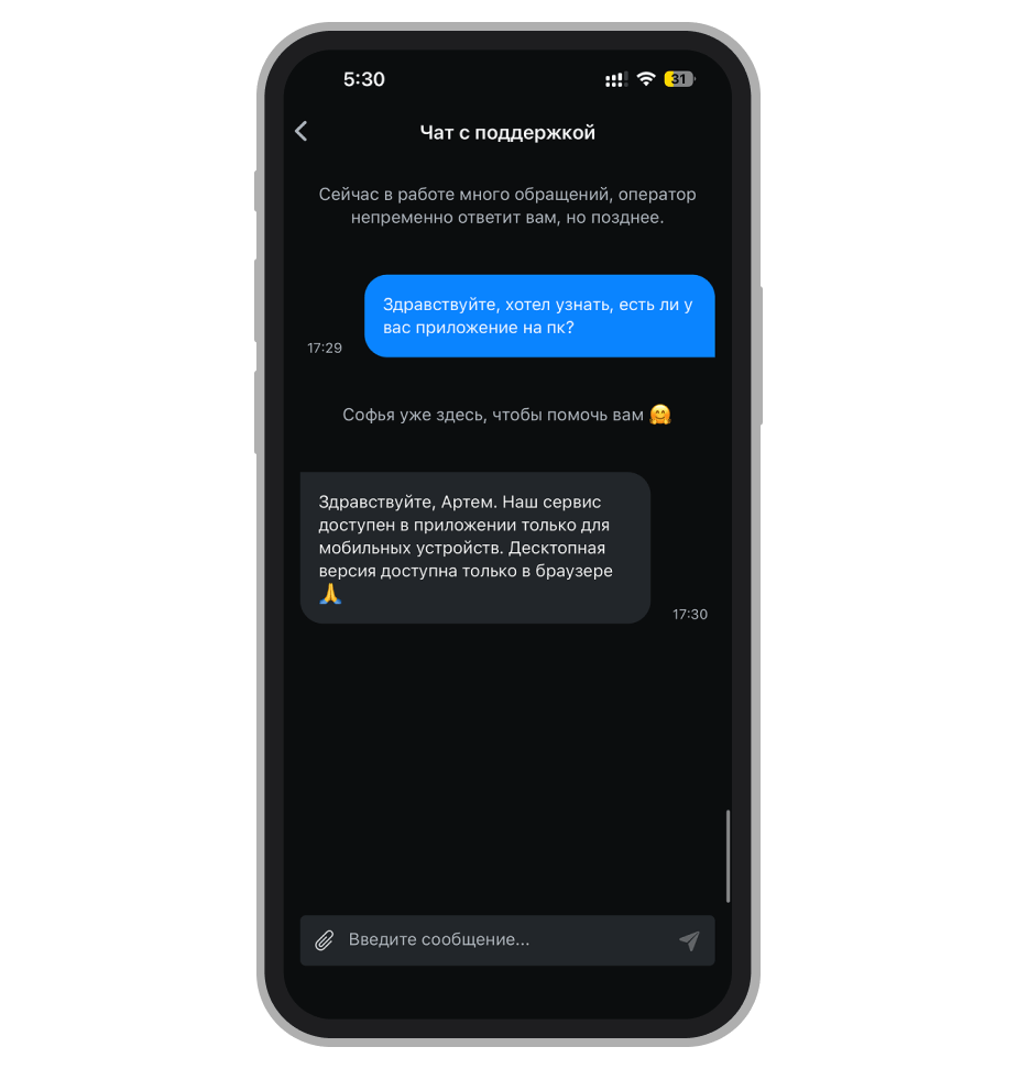 Ответ поддержки