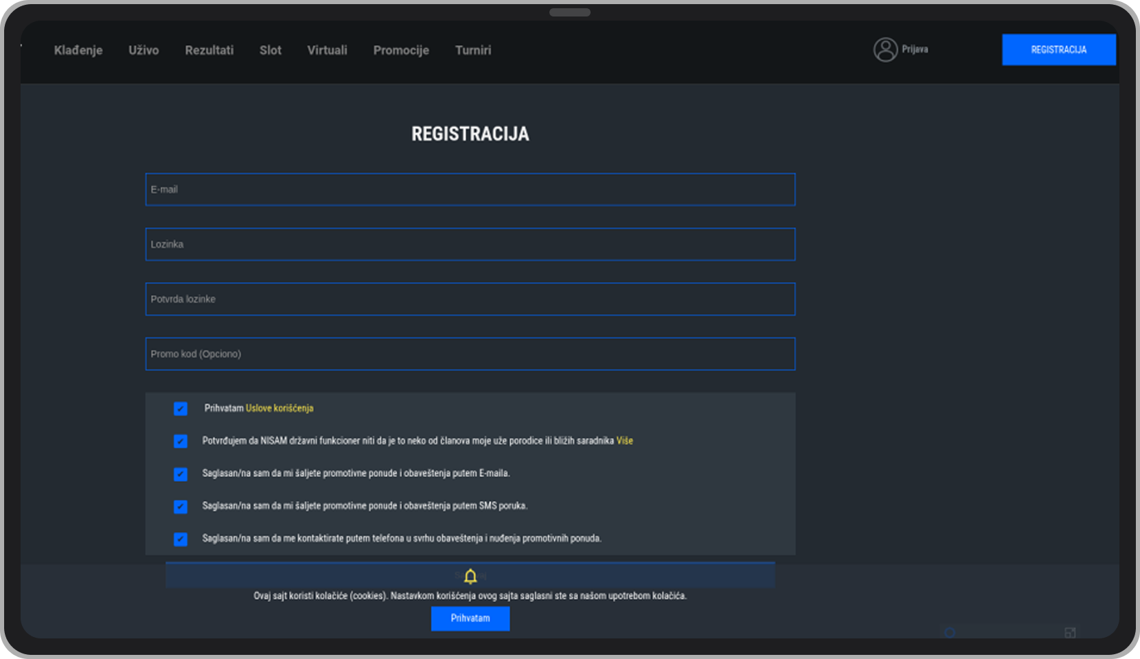 OktagonBet registracija putem kompjutera