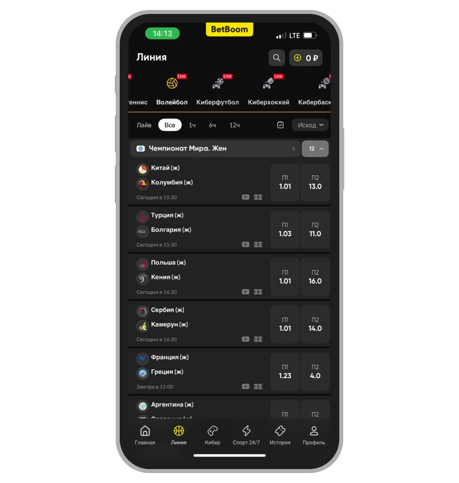 Линия на волейбол в BetBoom