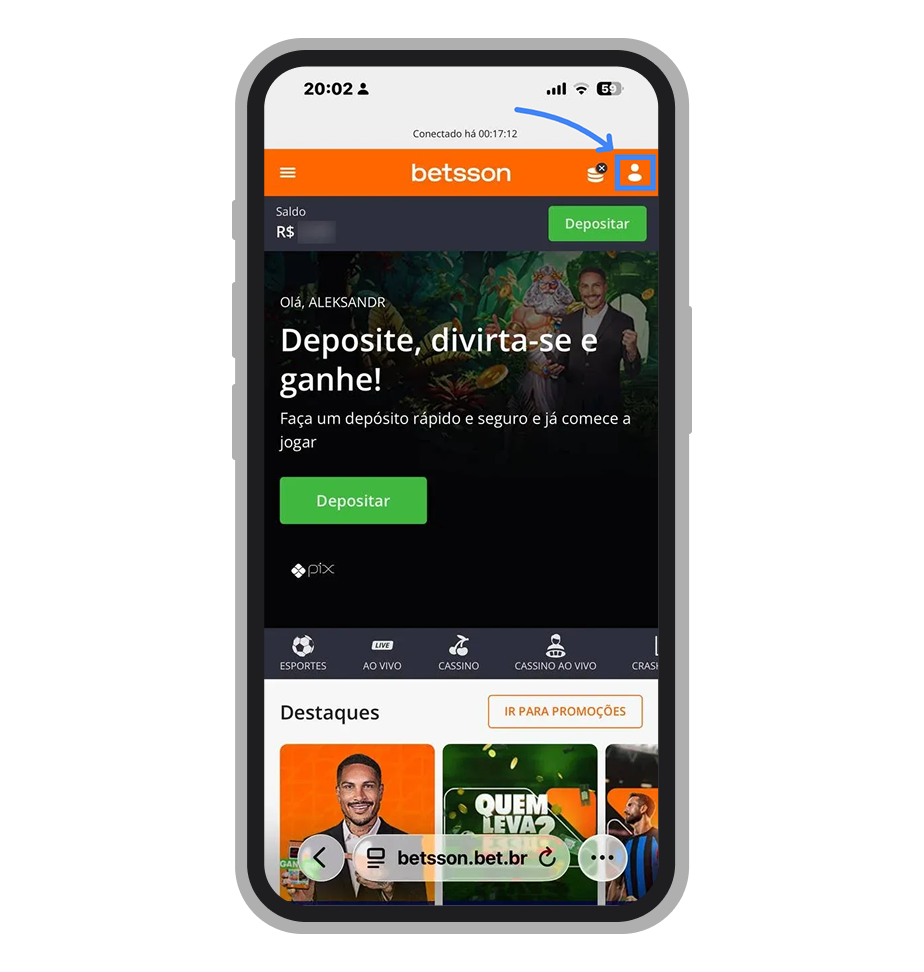 Clique no ícone com o perfil humano
