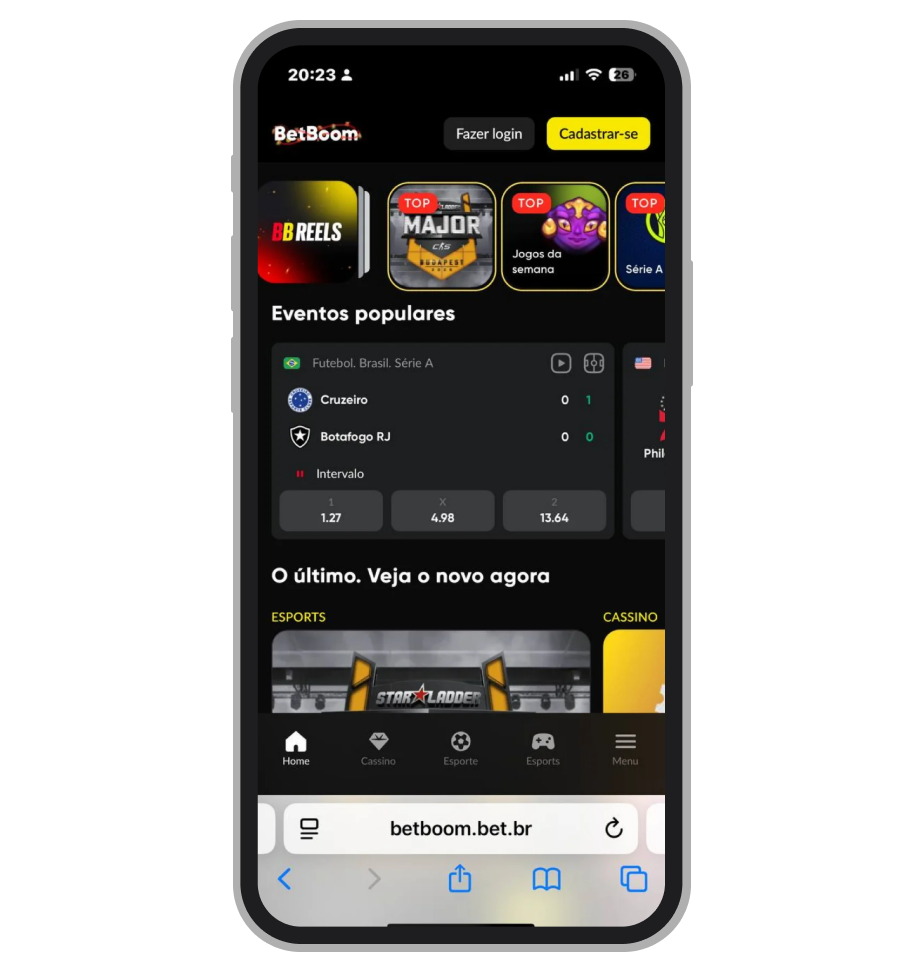 Página inicial da BetBoom 