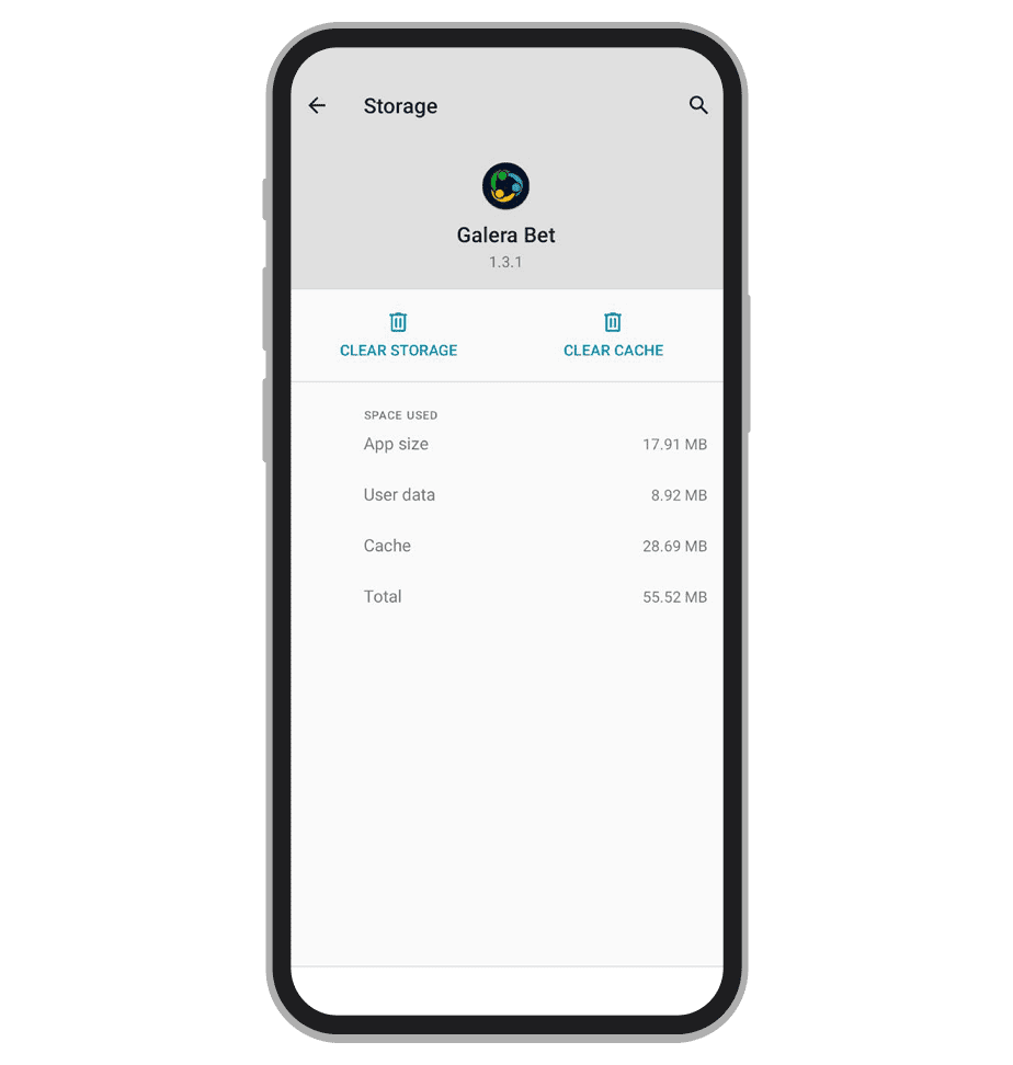 O app da Galera.bet ocupa na memória de celular menos de 18 MB