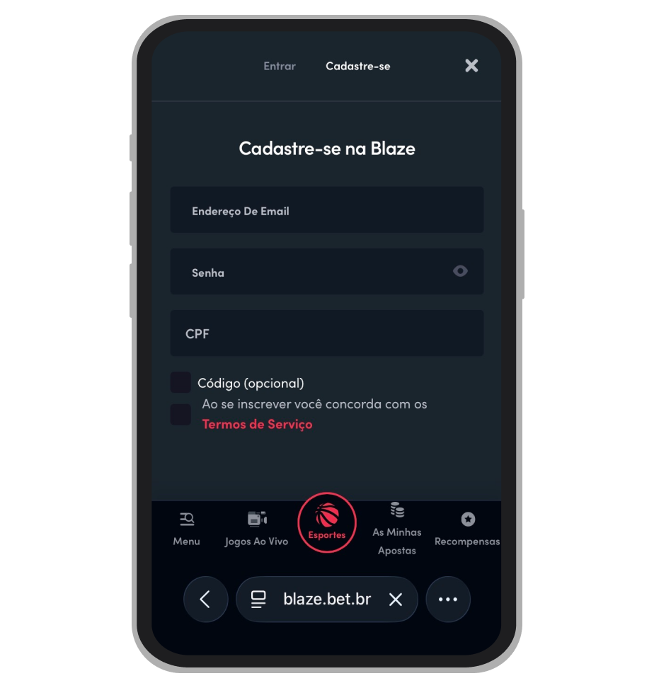 Formulário de cadastro da Blaze