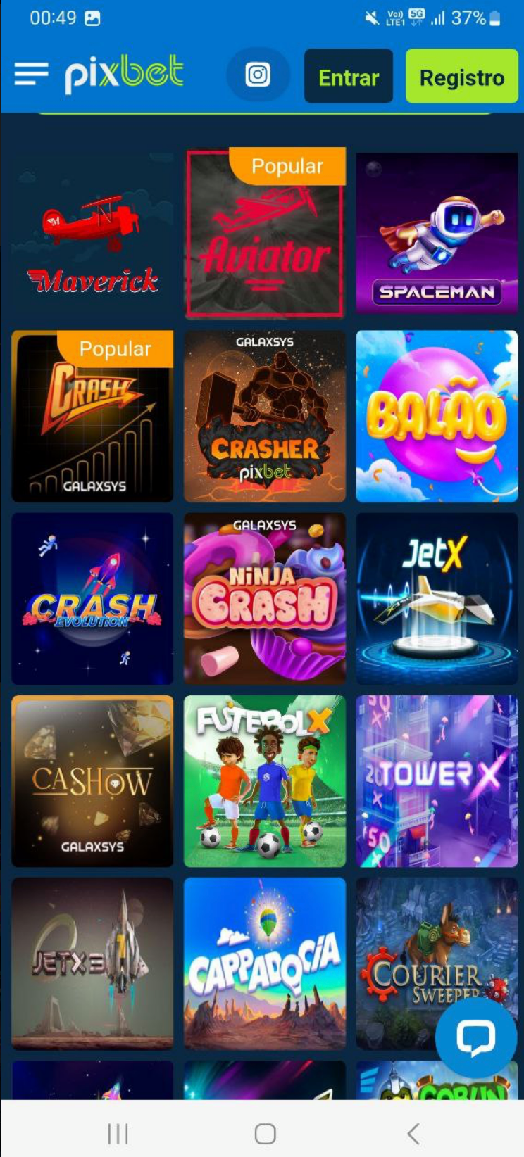 Crash Games no Pixbet App