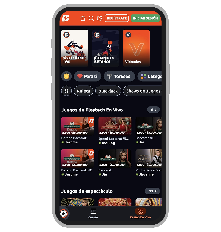 Página de casino en vivo