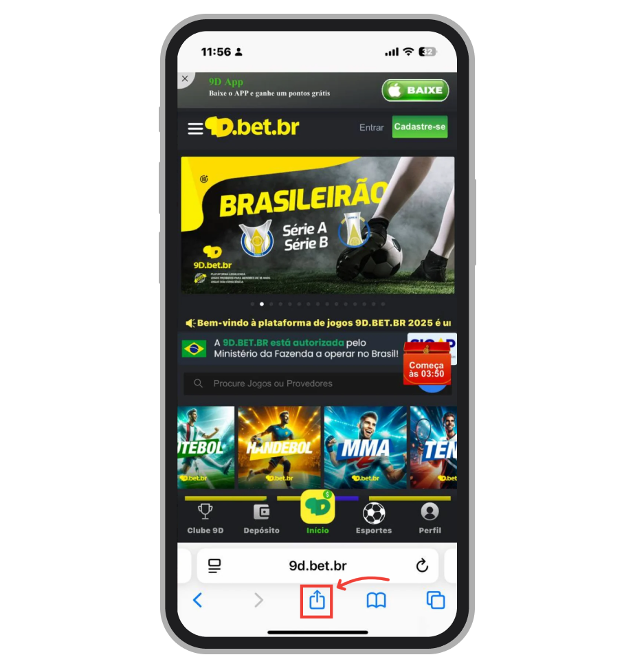 Toque no botão de "Compartilhar" 