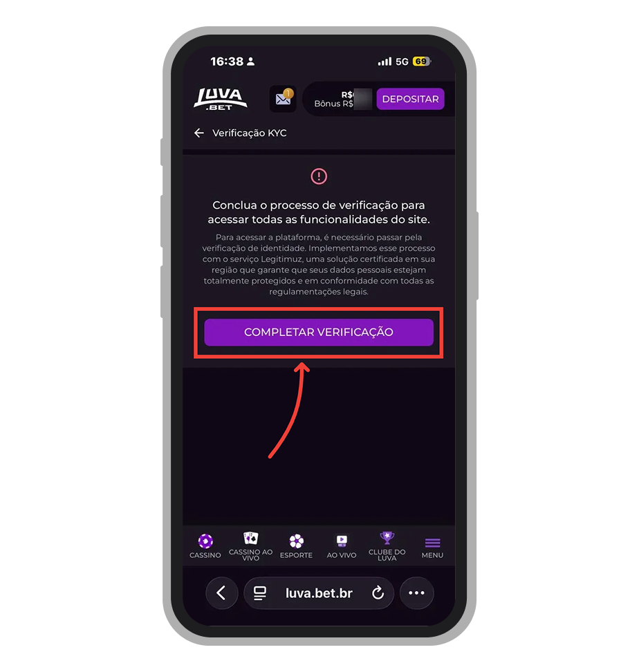 Pode iniciar o procedimento da verificação da conta (KYC)