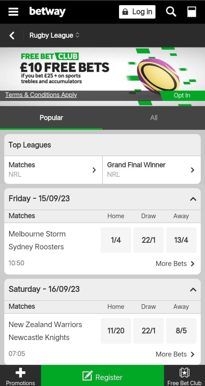 Betway betting app screenshot