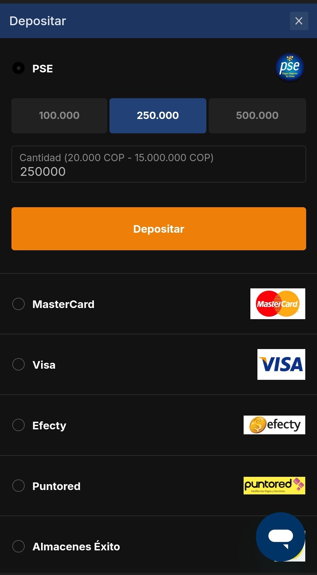 Digitar la cantidad a depositar