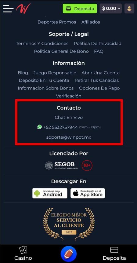 Contacto telefónico, WhatsApp y correo electrónico