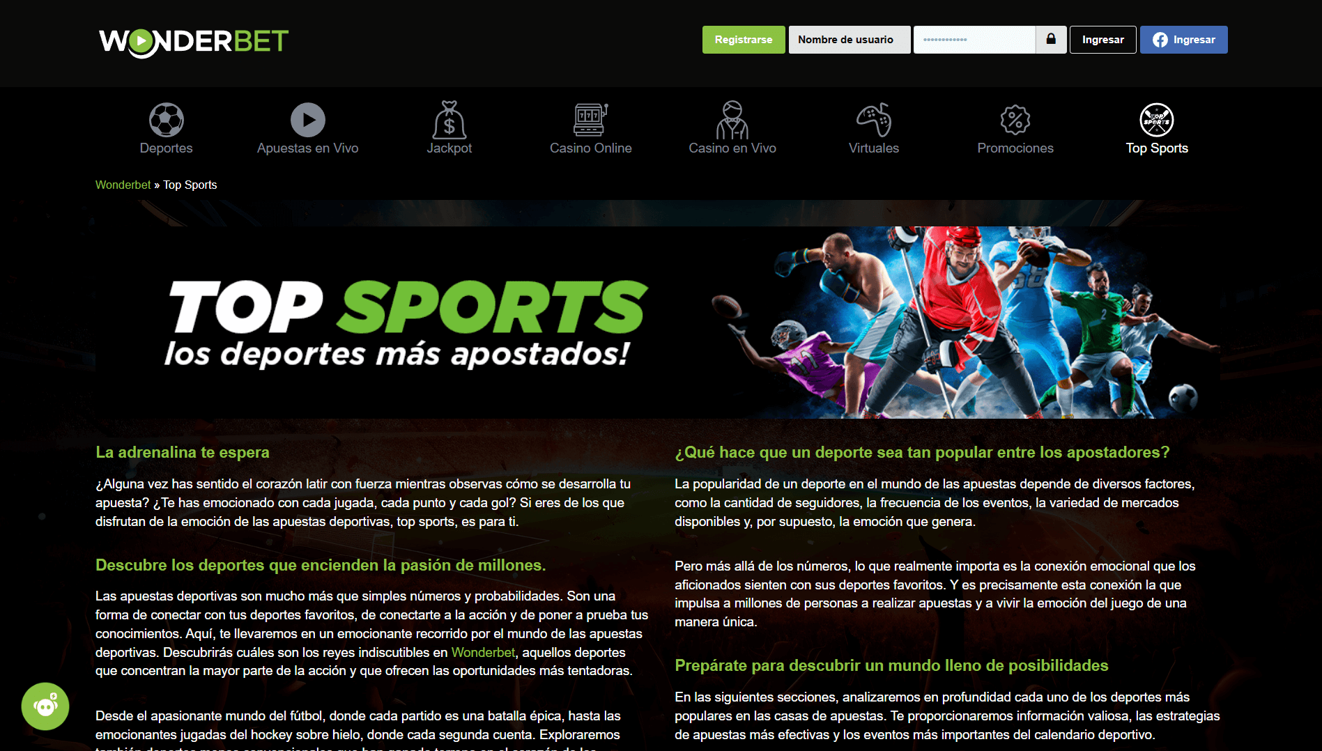 Top Sports - Los deportes más apostados!