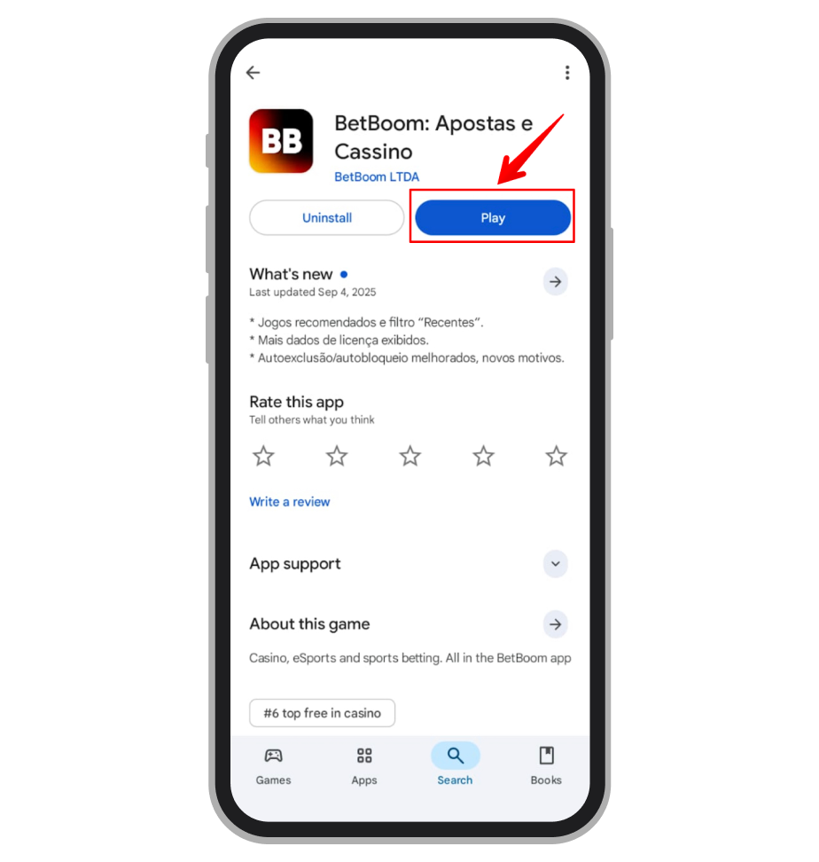 Pode abrir o app e fazer apostas 
