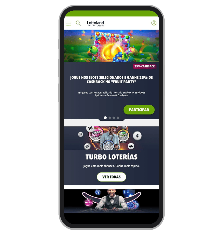 A tela inicial do  Lottoland app