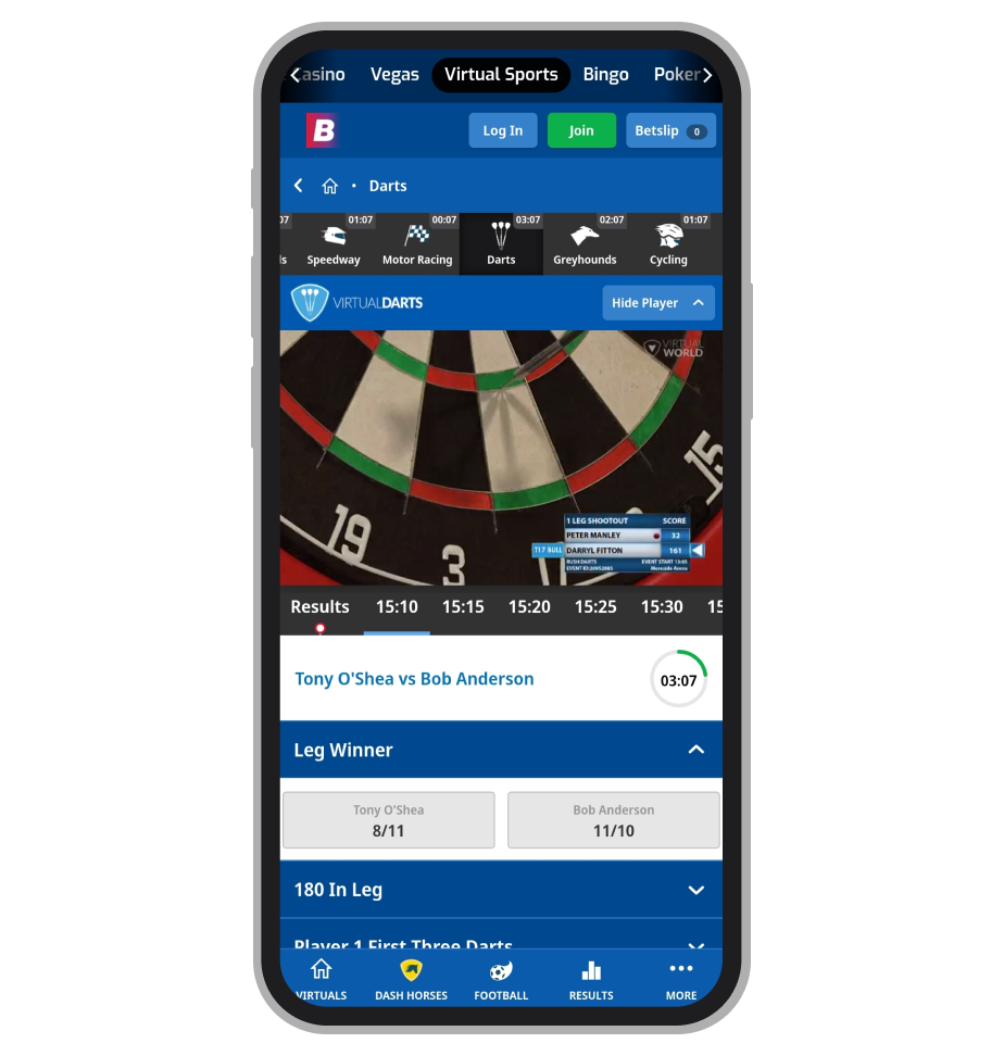 Virtual darts betting